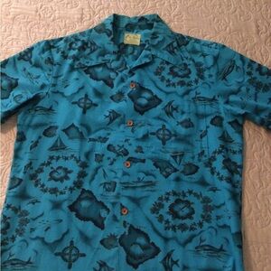 🌴Blue Hawaiian Print Men's Shirt